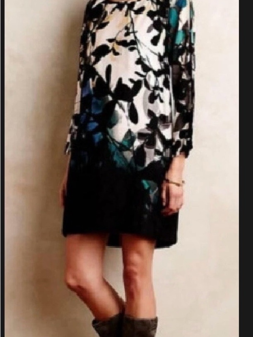 Anthropologie Maeve shaded garden Shift Dress in Black and Teal (Bin A)